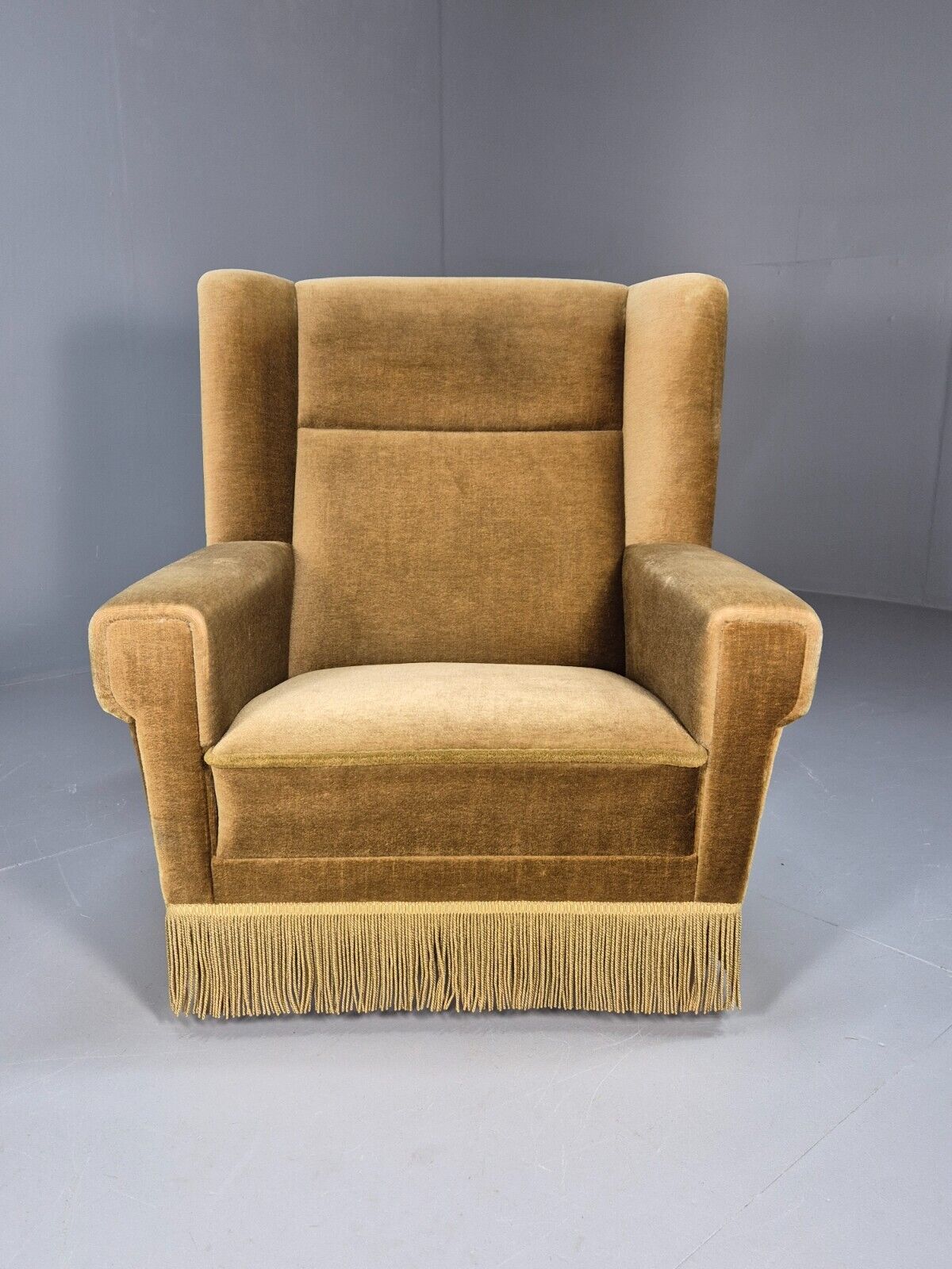 Vintage Danish Mid Century Lounge Chair Green Velour and Tassels MCM EB9041 MNOR - UKDK FURNITURE
