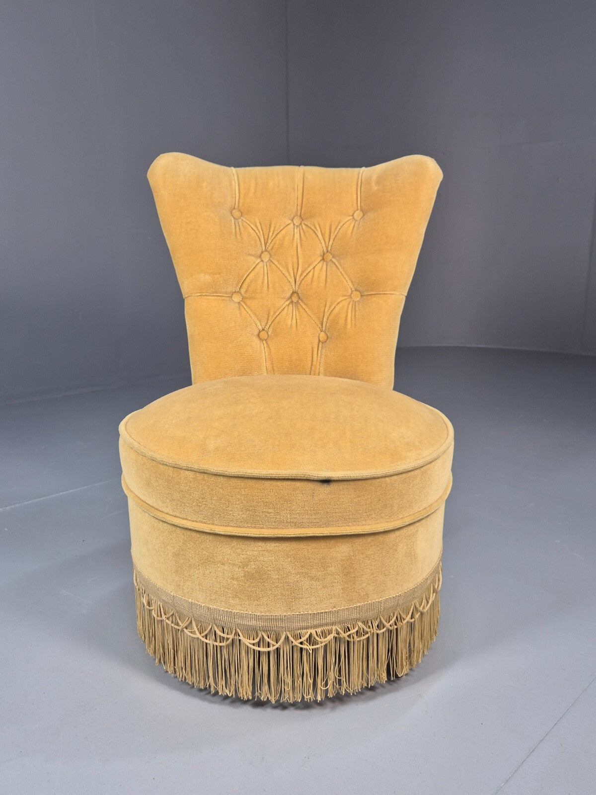 Vintage Yellow Velour Nursing Chair Button Back Tassels Retro EB9700 VCLO - UKDK FURNITURE