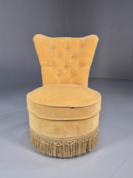 Vintage Yellow Velour Nursing Chair Button Back Tassels Retro EB9700 VCLO - UKDK FURNITURE