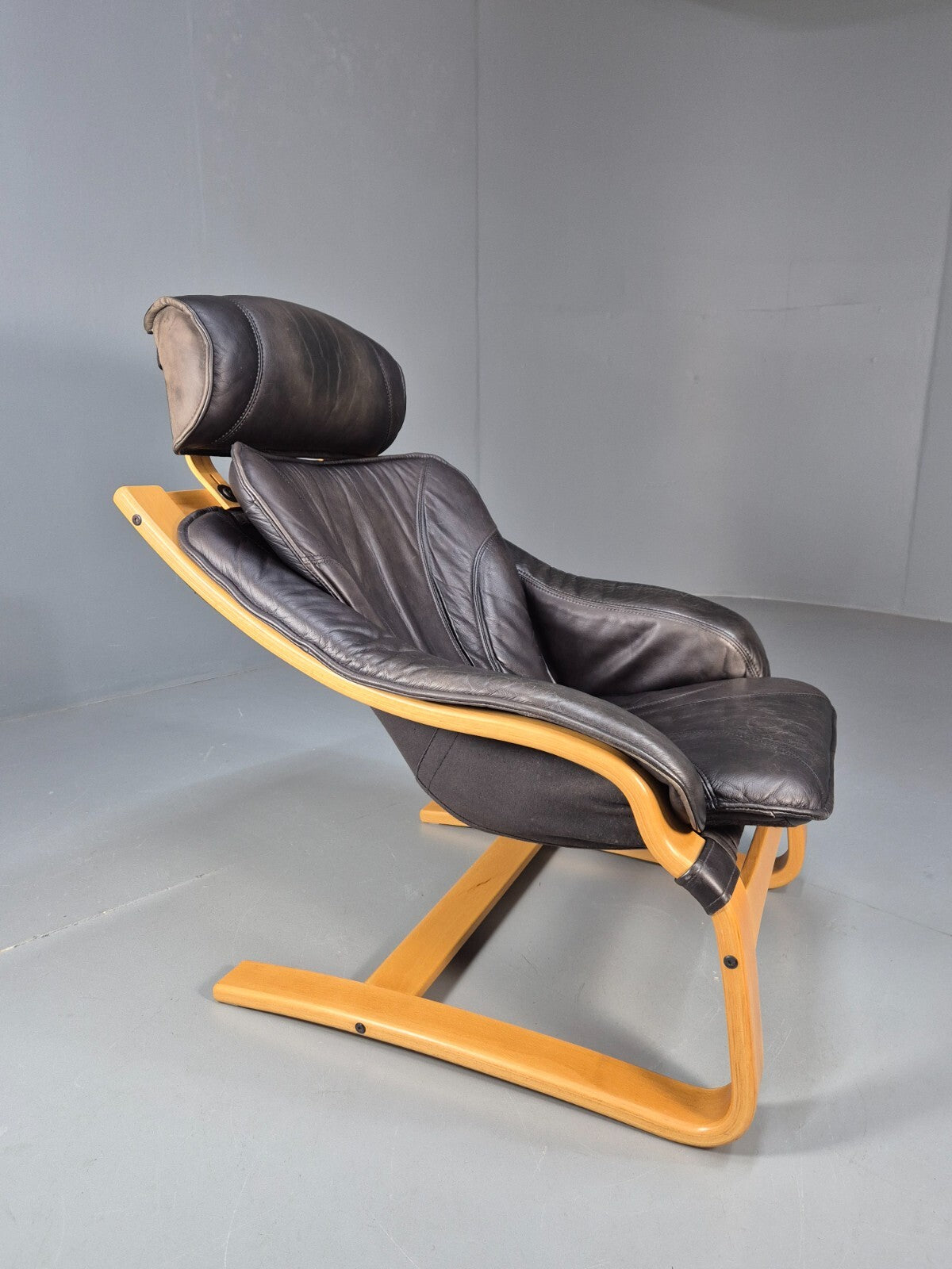 Vintage Danish Lounge Chair Black Leather and Bentwood 1980s Retro EB9496 MBEN - UKDK FURNITURE