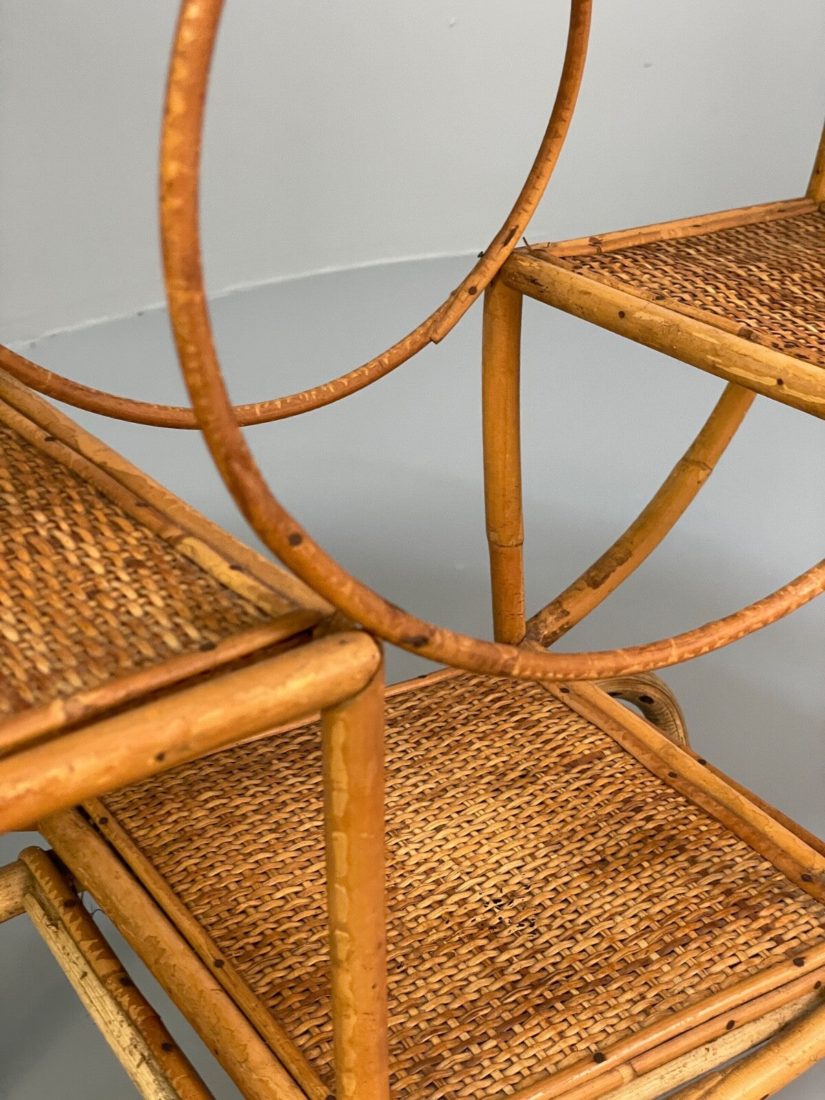 Antique Art Deco Bamboo And Wicker Circular Small Display Shelving EB9737 MWOO - UKDK FURNITURE