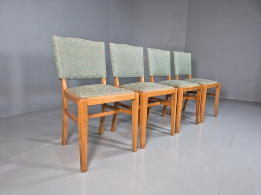 4 Vintage Dining Chairs Green Embossed Vinyl Beech Frame 1960s Retro EB7868 MDIN - UKDK FURNITURE