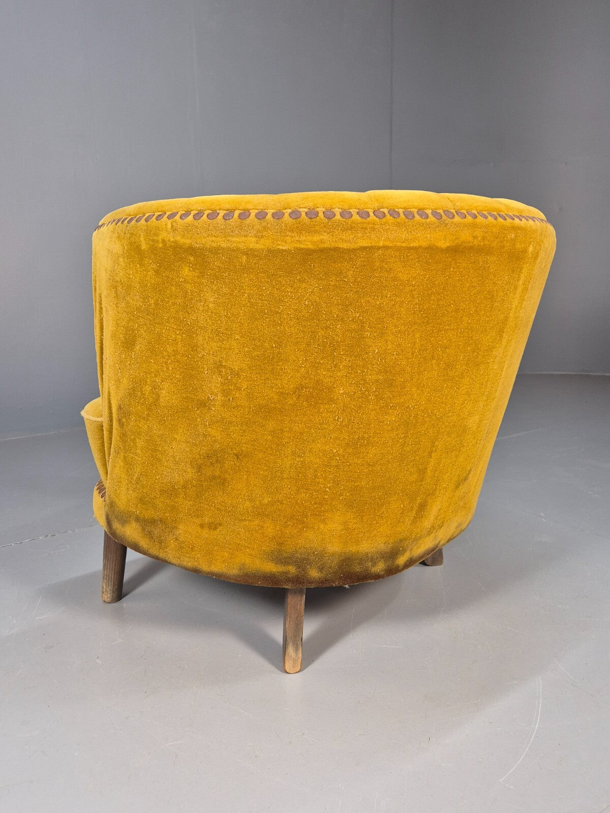 Vintage Danish Art Deco Tub Chair Mustard Velour Shell Back 1940s EB9014 VCLO - UKDK FURNITURE