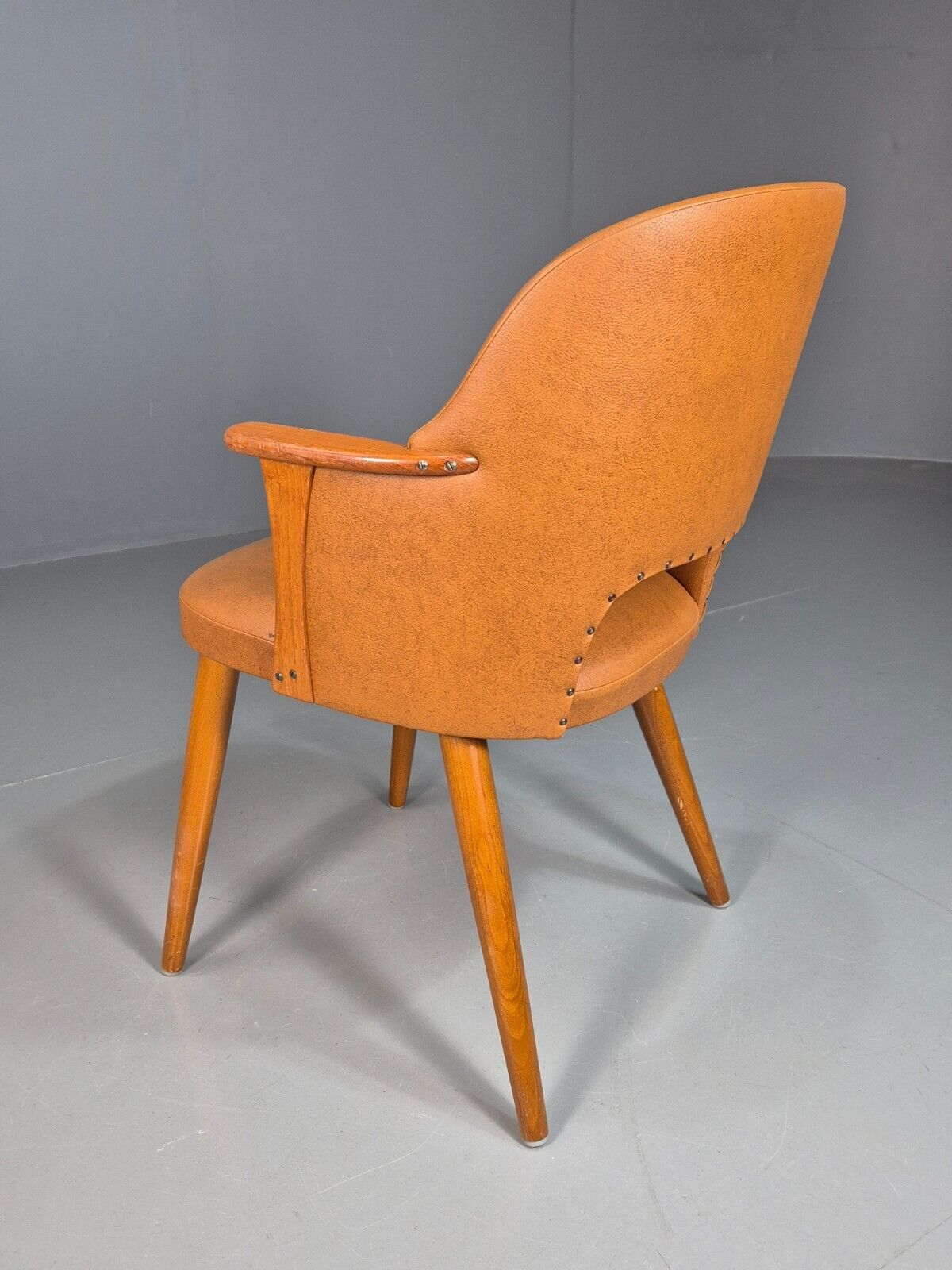 Vintage Tan Vinyl and Beech Small Arm Chair 1970s EB7663 MNOR - UKDK FURNITURE