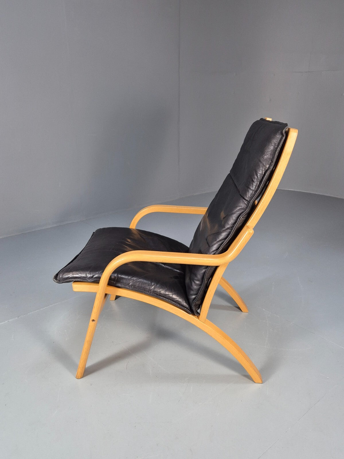 Vintage Stouby Black Leather Bentwood Armchair Retro Danish EB9297 MBEN - UKDK FURNITURE