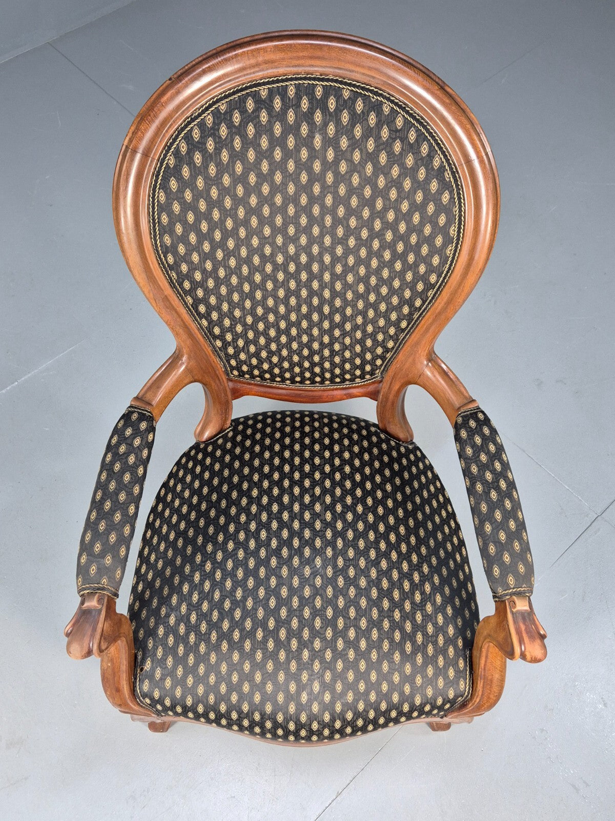 Antique Mahogany Armchair Black Pattern Fabric Louis XV Style EB9552 VCLO - UKDK FURNITURE