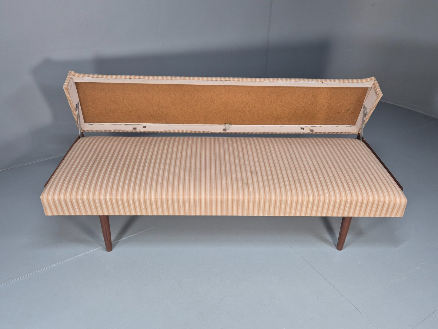 Danish Mid Century Day Bed Teak and Striped Cotton 1960s Retro EB10408 M4SS6