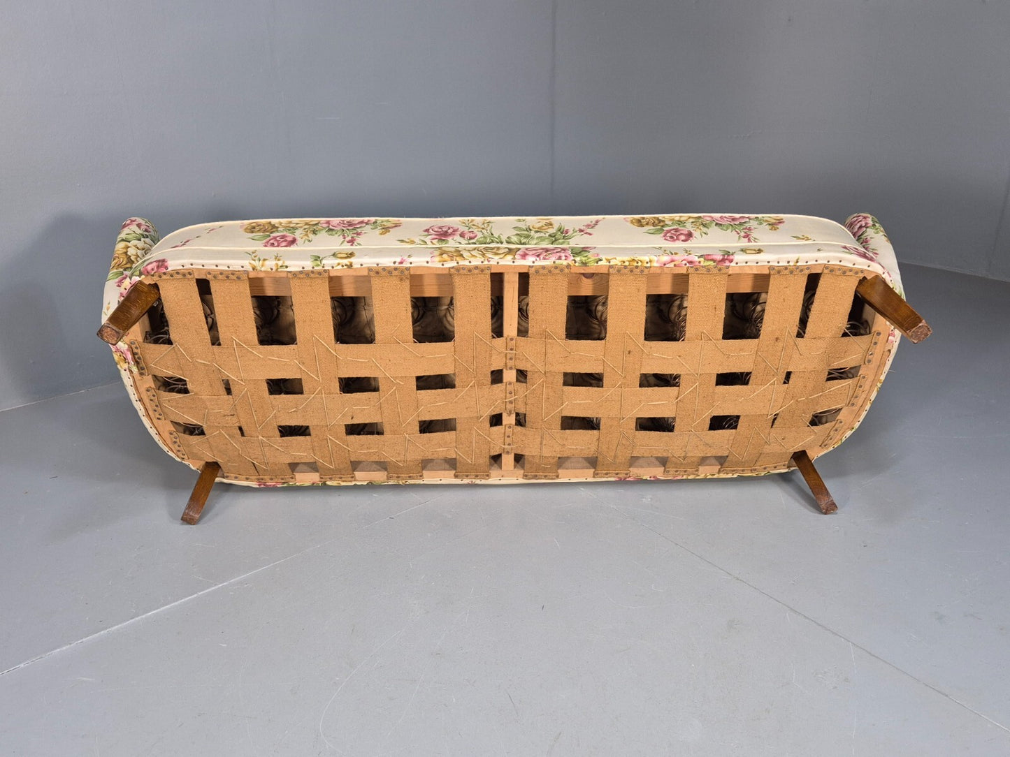 Vintage 3 Seater Sofa Floral Fabric 1950s Mid Century Danish Design EB9542 V3SS - UKDK FURNITURE