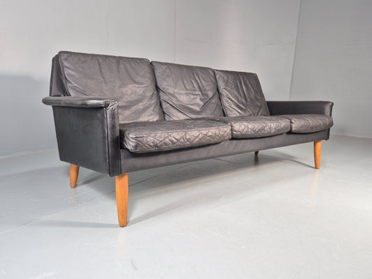 Vintage 3 Seat Sofa 1960s Danish Black Leather Mid Century Modern EB11384 M3SS1