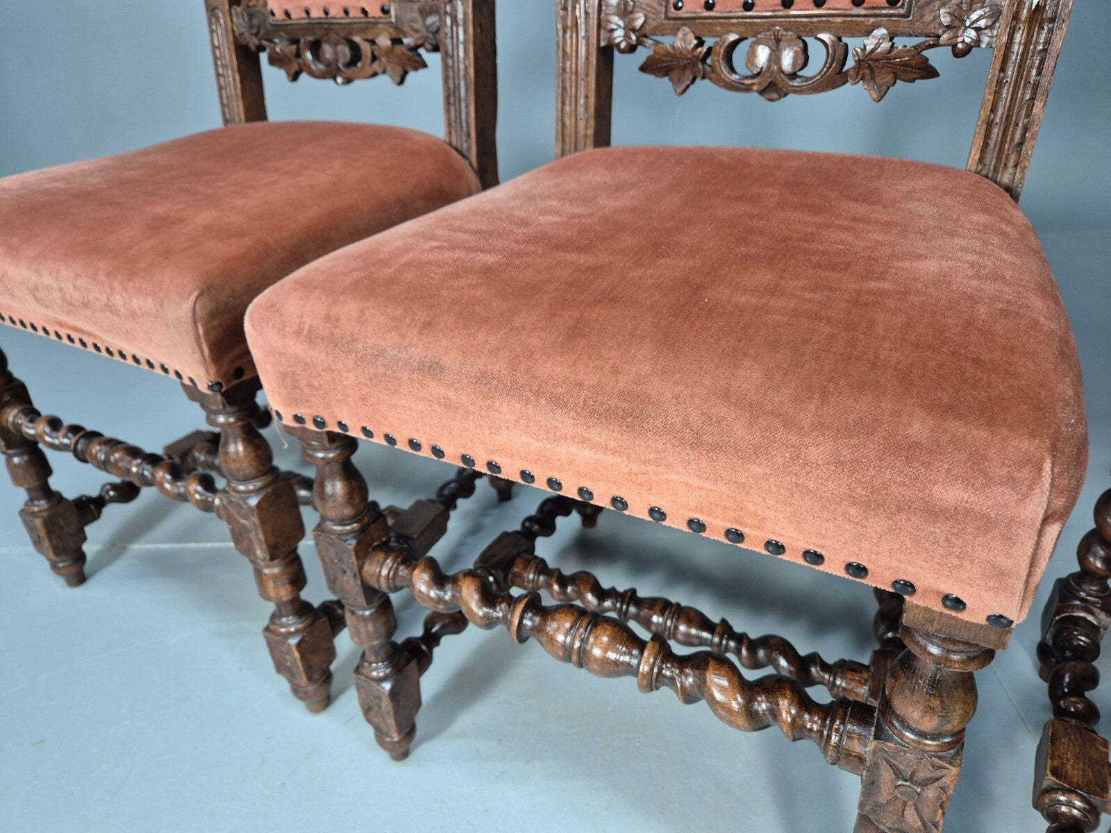 4 Vintage Antique Oak Dining Chairs Barley Twist Baroque 1900s EB9220 VCAR - UKDK FURNITURE