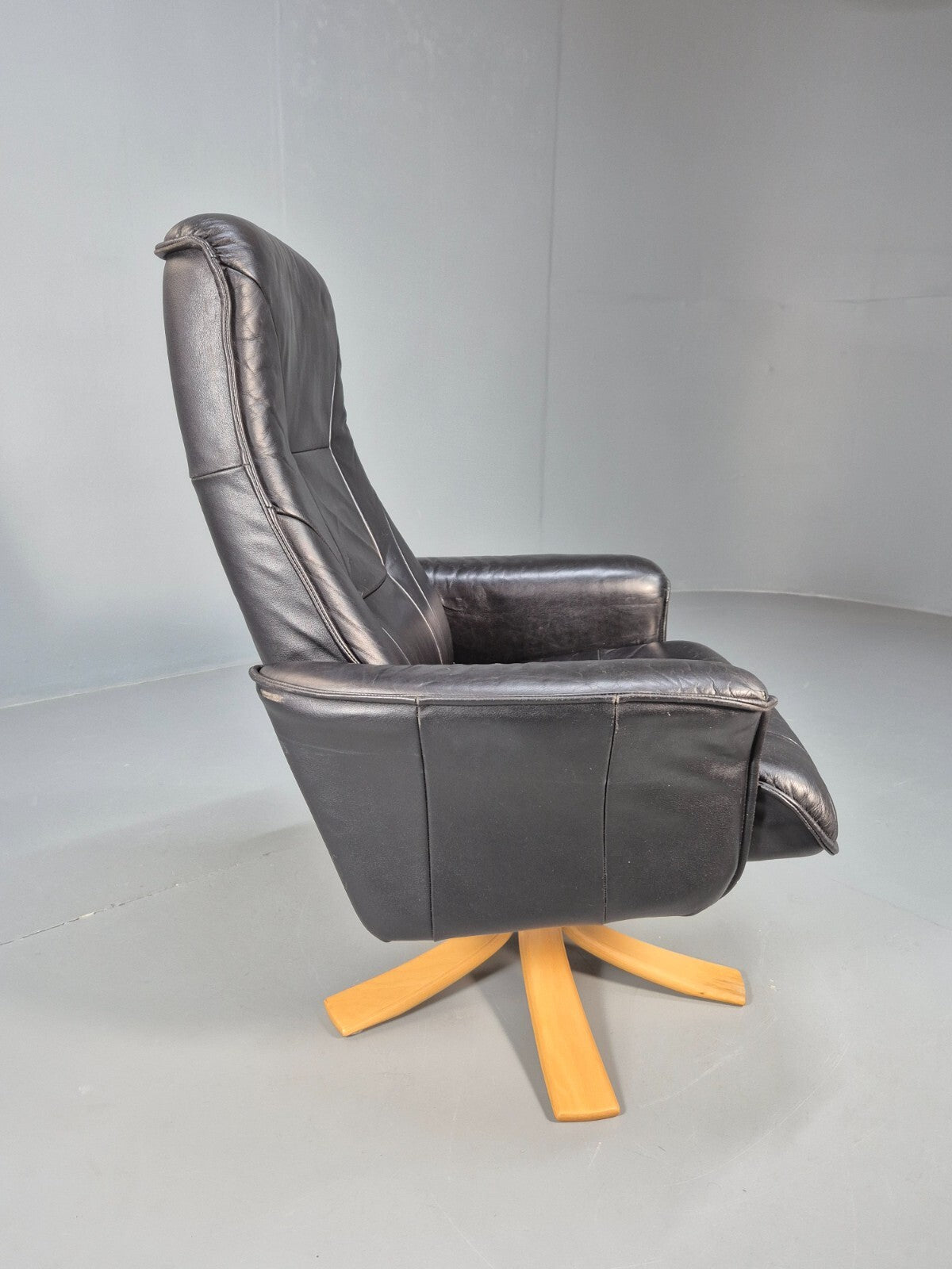 Vintage Danish Swivel and Recline Lounge Chair Bentwood Base 1980s EB9237 MSWI - UKDK FURNITURE