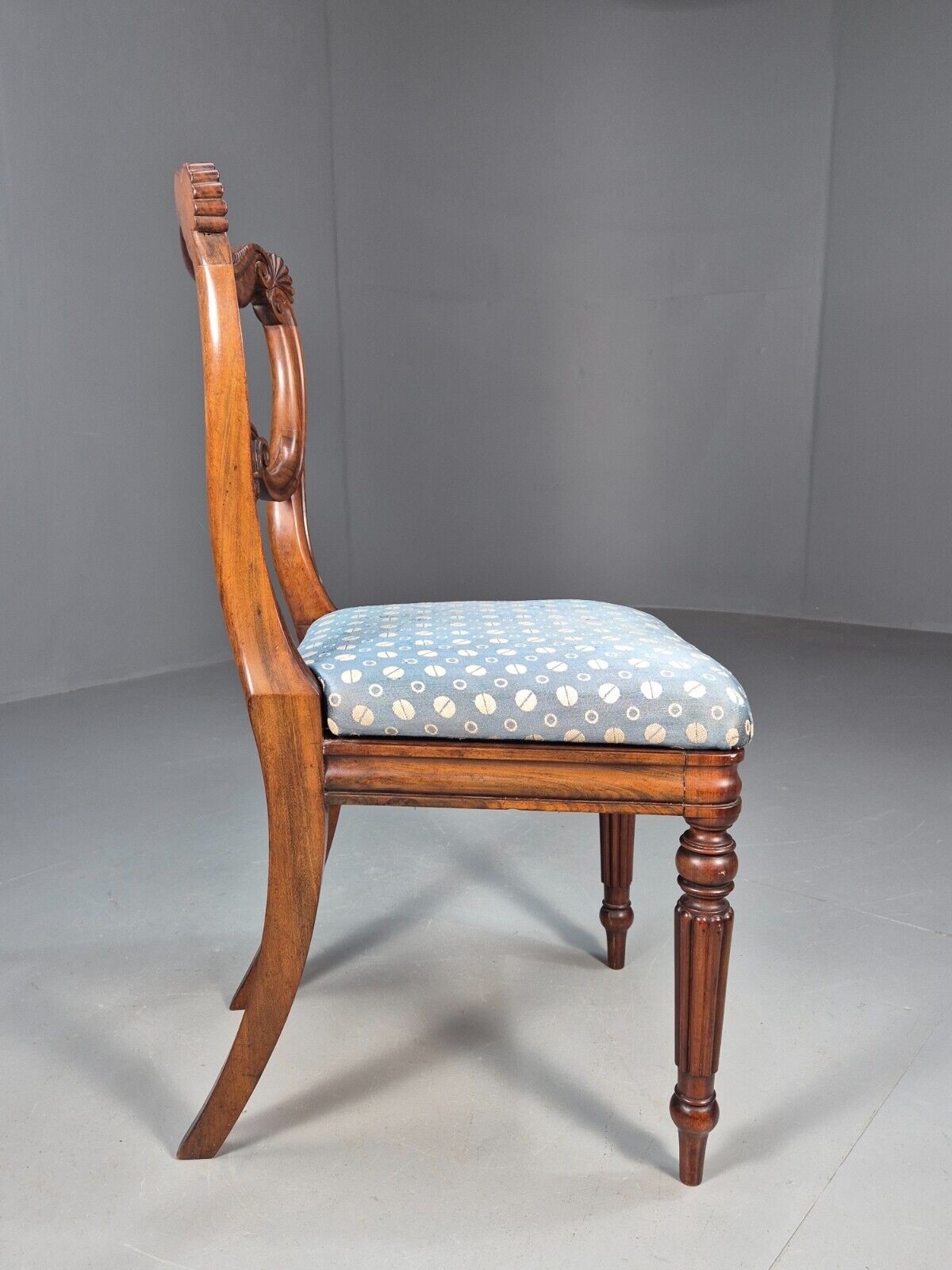 Vintage Dining Chair Blue Cotton Mahogany Victorian Antique EB8689 VDIN - UKDK FURNITURE