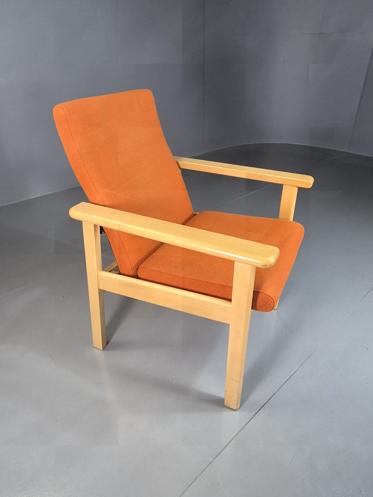 Vintage Danish Elbow Chair Orange Wool Beech Frame 1980s Retro EB7197 MNOR - UKDK FURNITURE