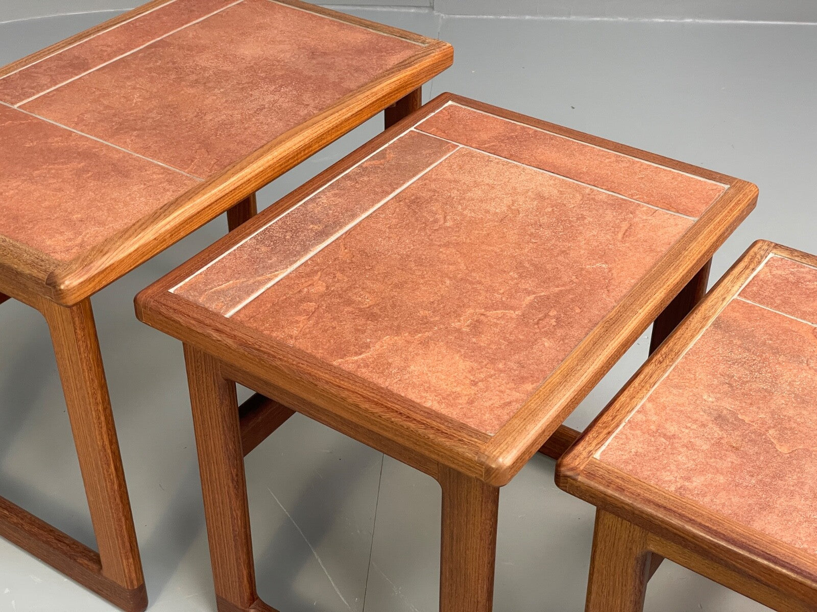 Vintage Teak Nesting Tables Tile Topped 1970s Retro Design EB9757 MWOO - UKDK FURNITURE