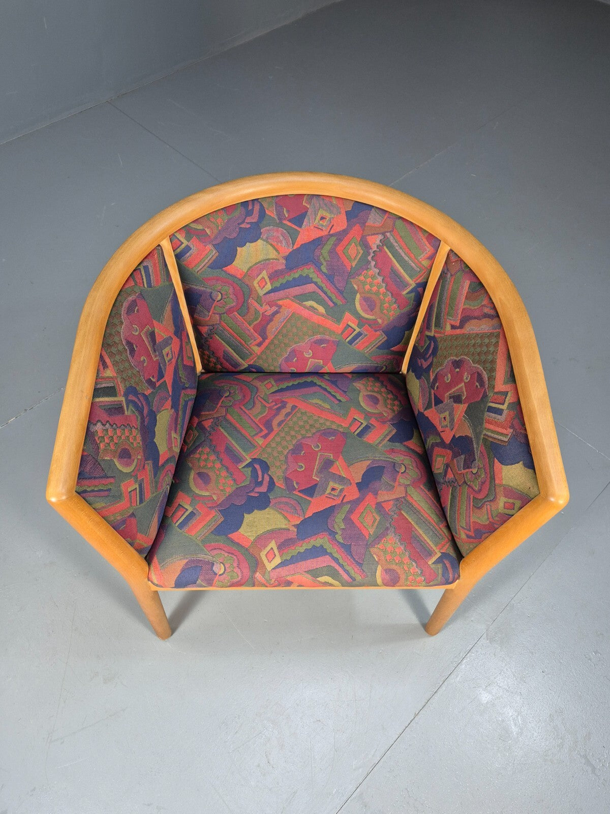 Vintage Danish Tub Chair 1980s Upholstery Beech Frame Retro MCM EB9289 MNOR - UKDK FURNITURE