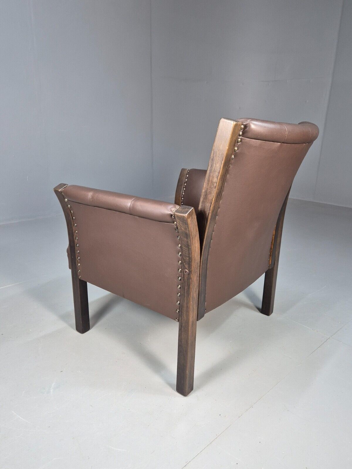 Vintage Danish Lounge Chair Brown Leather Beech Frame Antique Style EB8493 VLEA - UKDK FURNITURE