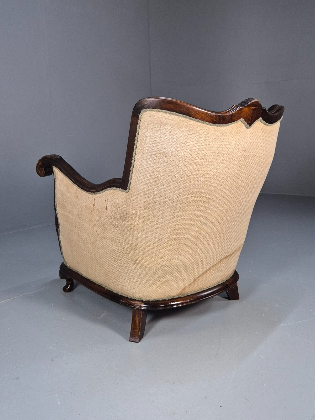 Antique Mahogany Shell Back Cream And Green Armchair Floral Pattern EB9531 VCLO - UKDK FURNITURE