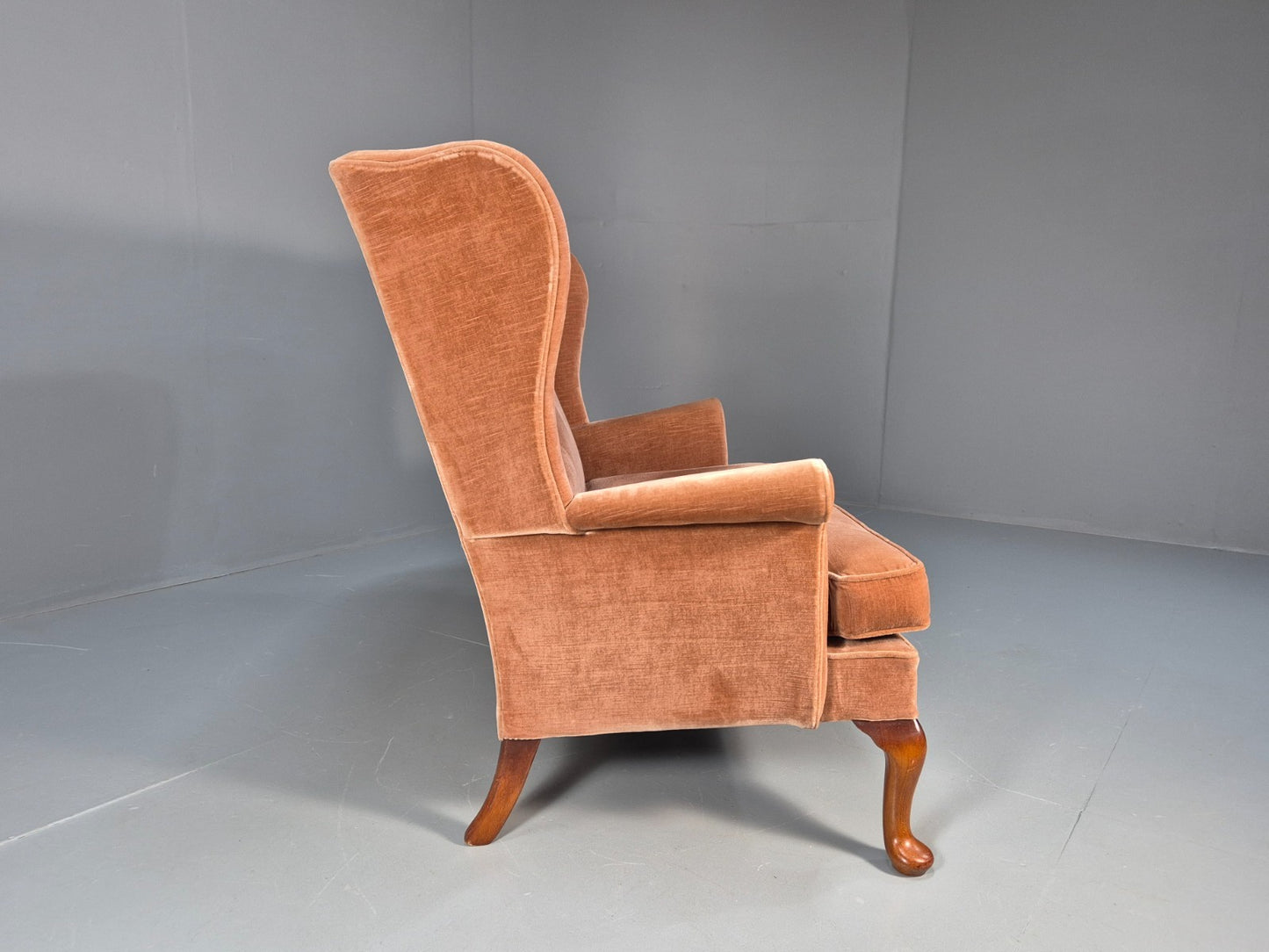 Parker Knoll Wingback Two Seater Settee Peach Velour 1960s Retro EB10654 V2SS10