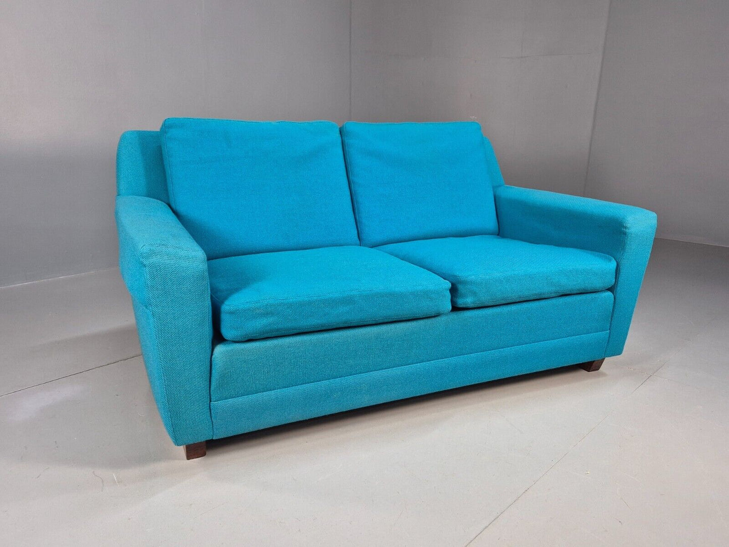 Vintage Danish 2 Seat Sofa Blue Wool Sled Base 1960s MCM Retro EB1372 M2SS - UKDK FURNITURE