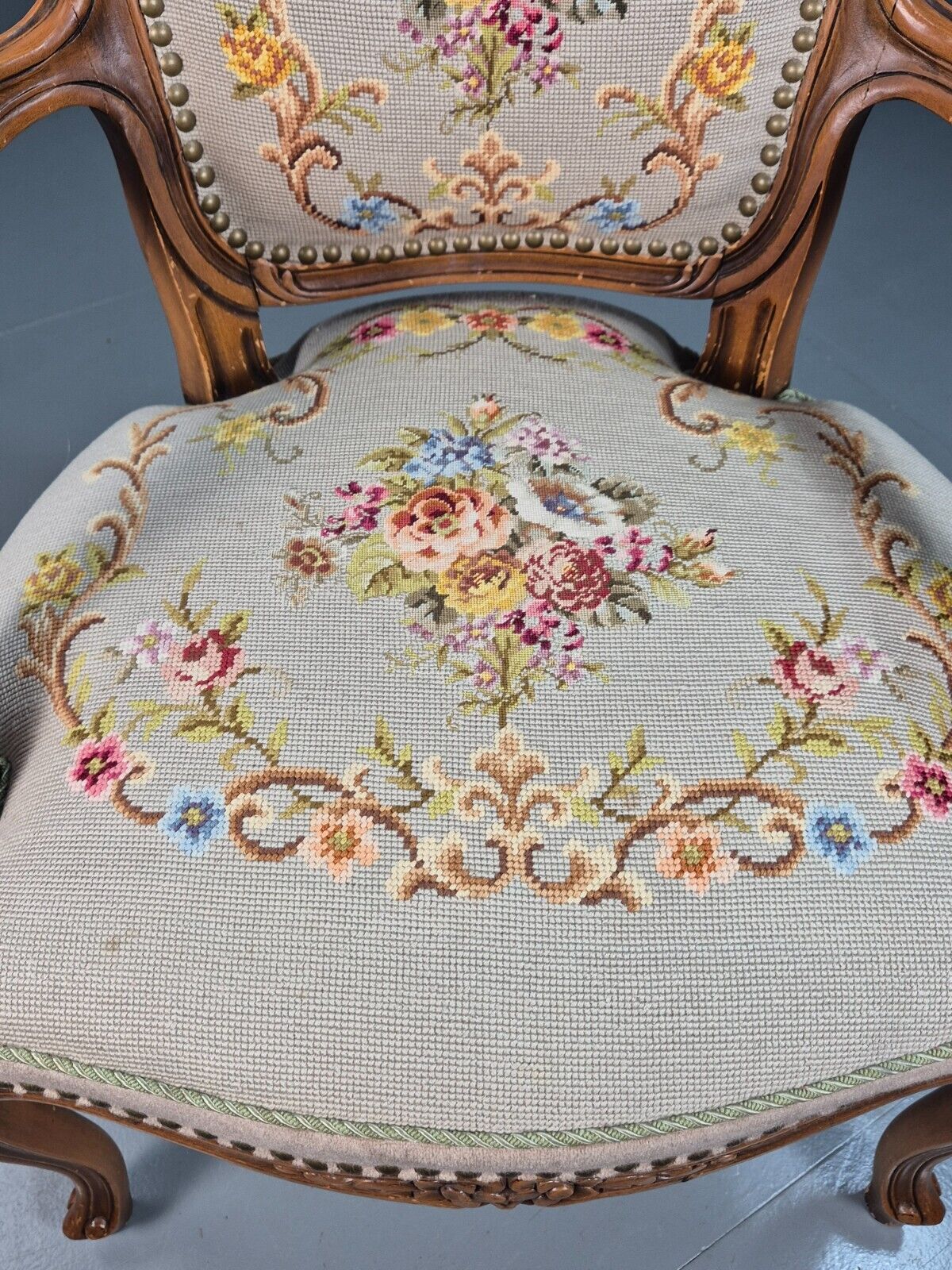 Vintage Danish Lounge Chair Fauteuil Floral Tapestry Hardwood French EB8081 VCAR - UKDK FURNITURE
