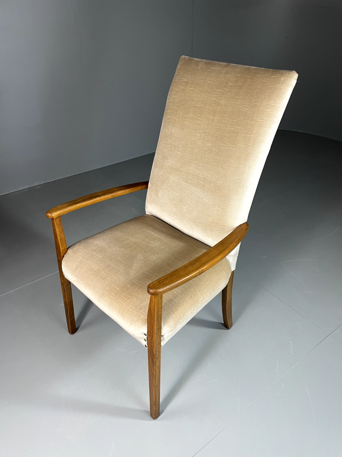 EB6009 Vintage Danish Highback Armchair Cream Velour Studded Seating VCLO - UKDK FURNITURE