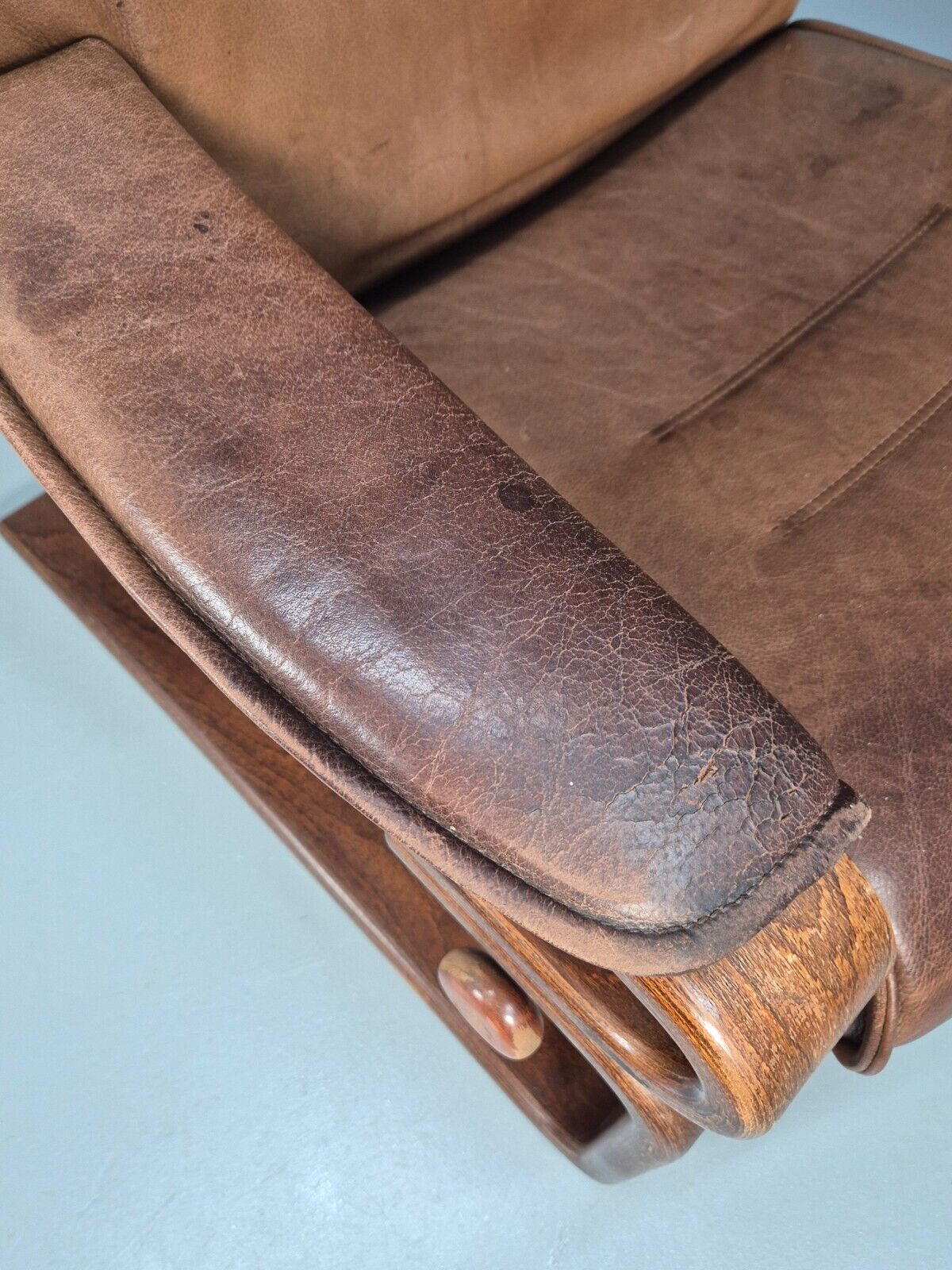 Vintage Danish Lounge Chair Brown Leather Bentwood Reclines Retro EB8783 MBEN - UKDK FURNITURE