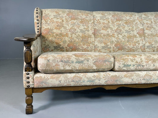 EB6685 A Vintage Danish 3 Seat Sofa Oak Floral Cotton 1970s Retro V3SS - UKDK FURNITURE