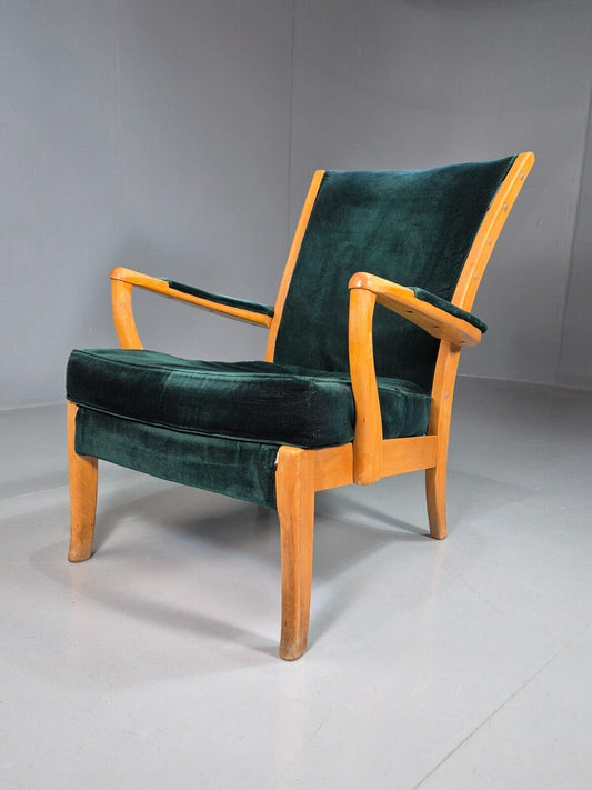 Vintage Lounge Chair Blue Velour Beech Frame PK 755 Retro MCM EB7810 MNOR - UKDK FURNITURE