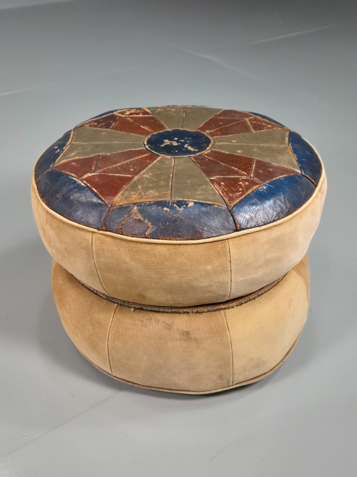 Vintage Leather Footstool Pouffe Suede 1960s Retro EB7584 MFOO - UKDK FURNITURE