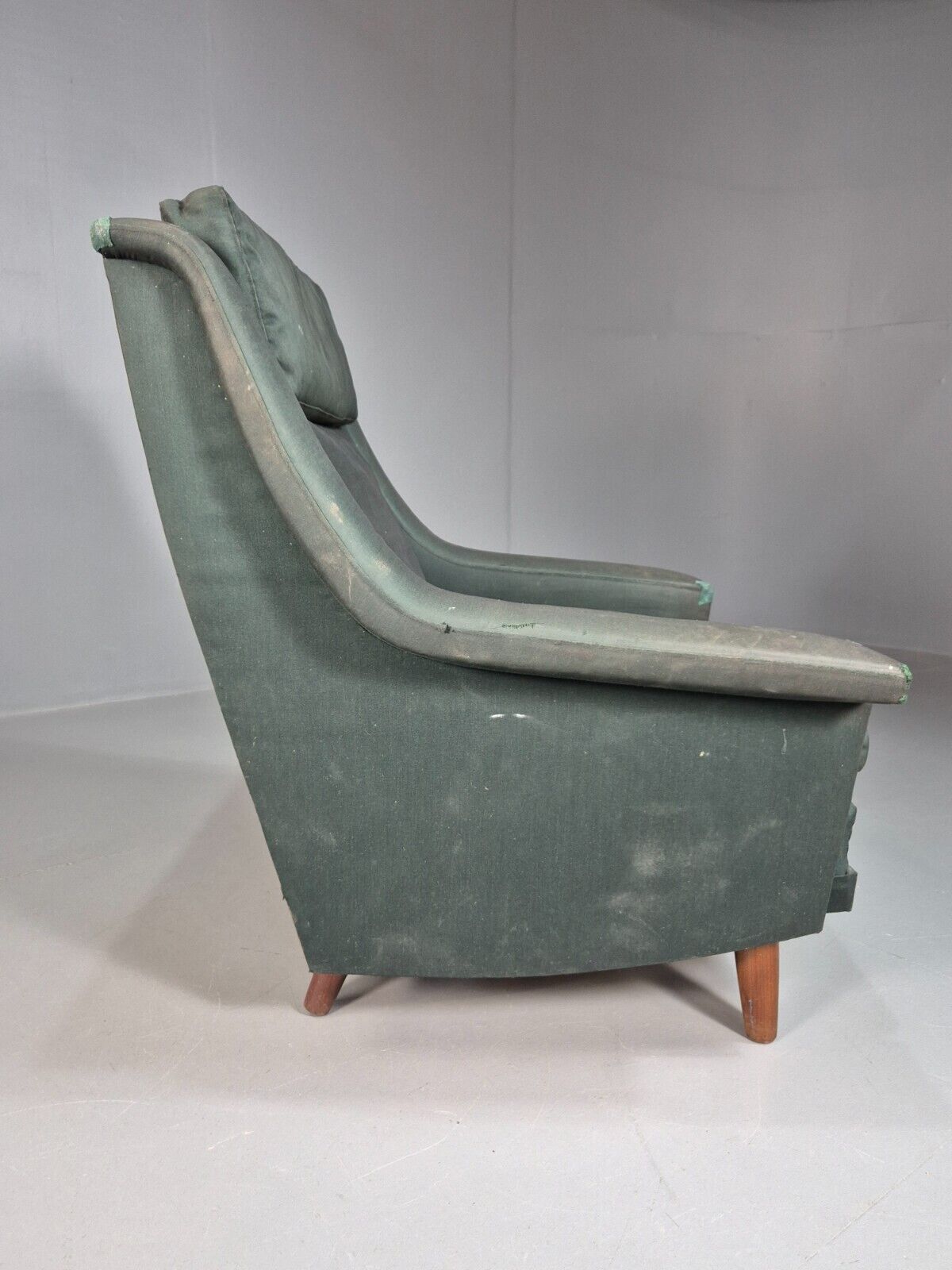 Mid Century Danish Lounge Chair Teak Legs Green Fabric Retro 1960s EB7444 MNOR - UKDK FURNITURE