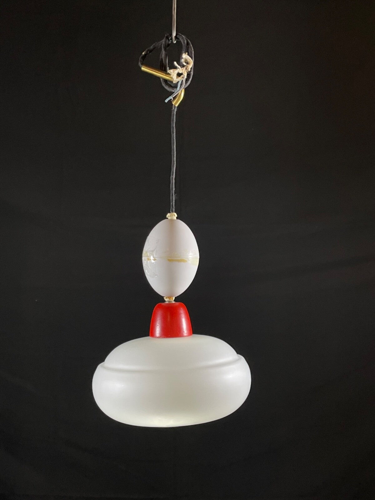 Danish Opaline Pendant Light Glass with Red and White Plastic Retro EB5096 LCLC12