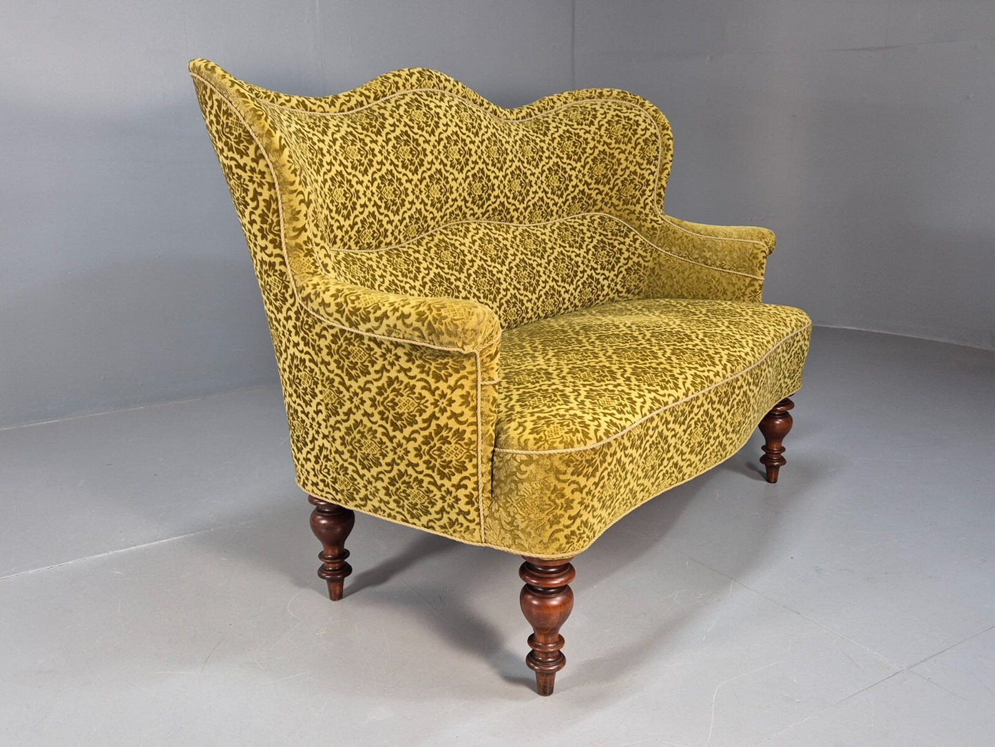 Antique 2 Seater Sofa Camel Back Gold Embossed Velour Danish Design EB9580 V2SS - UKDK FURNITURE