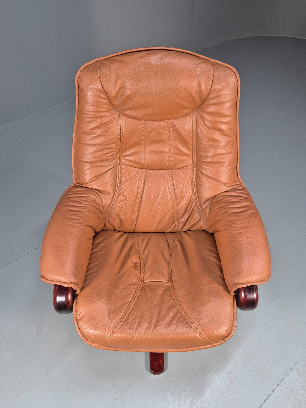 Vintage Tan Leather & Vinyl Swivel & Reclining Chair Danish Retro EB9265 MSWI - UKDK FURNITURE