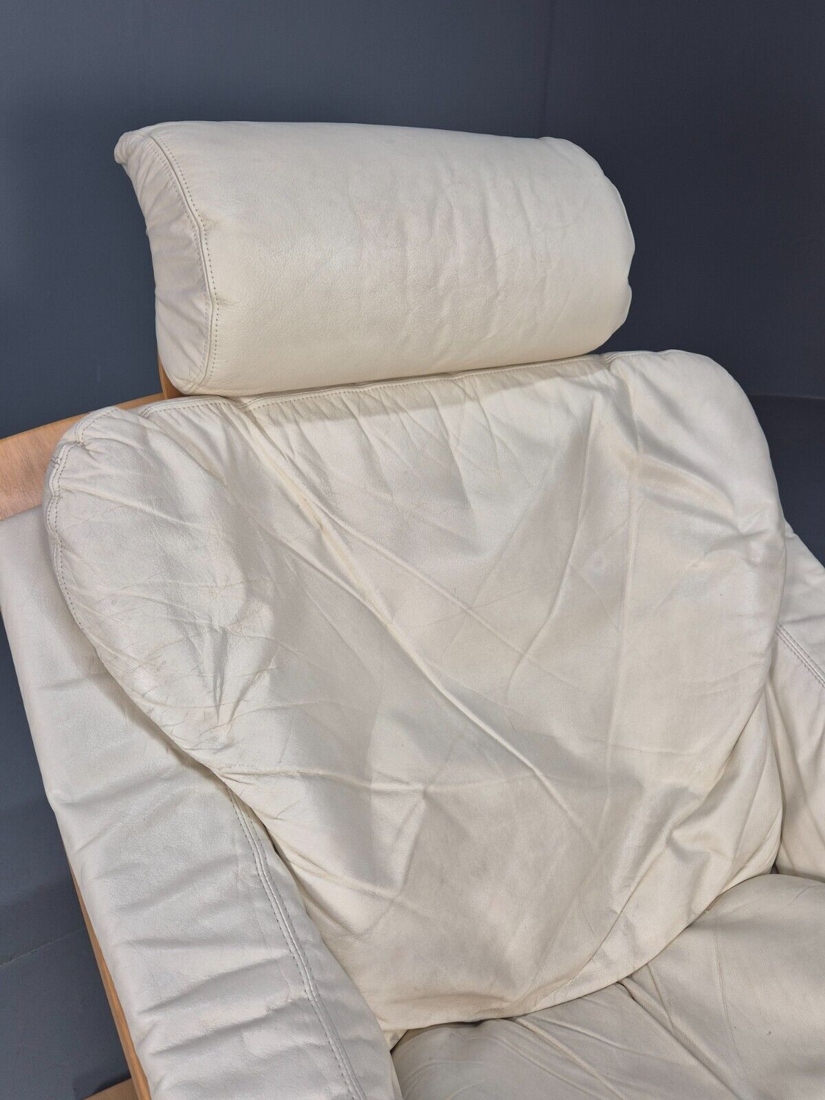 Vintage Swedish Lounge Chair Cream Leather Bentwood Krokken 1970 MCM EB8510 MBEN - UKDK FURNITURE