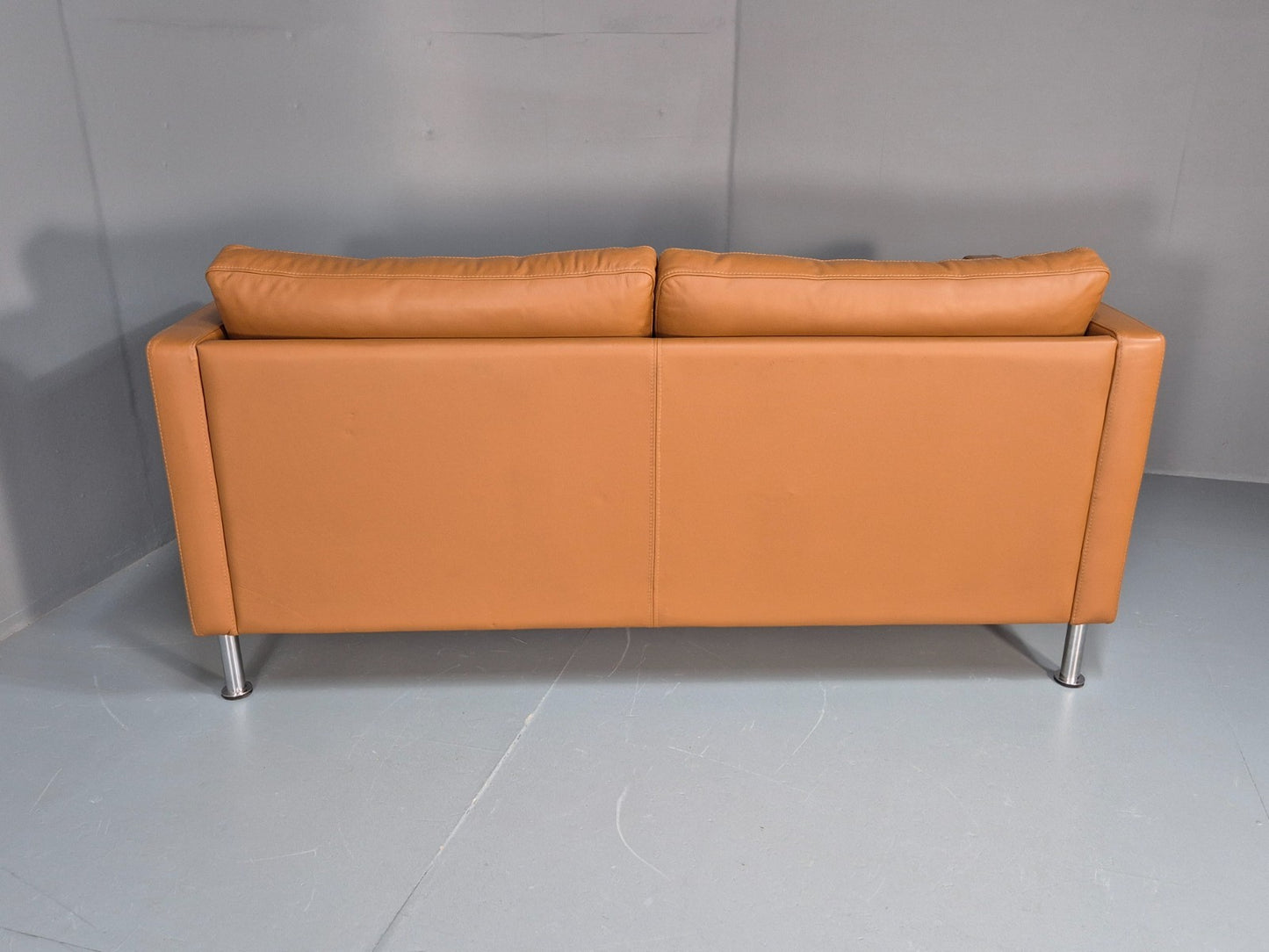 Vintage Tan Leather Two Seater Sofa Danish 1970s Retro Mid Century EB10100 M2SS15