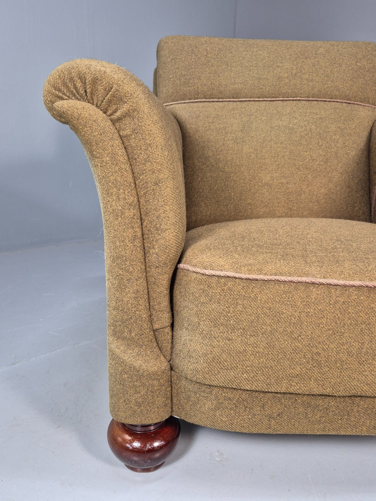 Vintage Danish Lounge Chair Green Wool Upholstery Bun Feet 1920s EB9006 VCLO - UKDK FURNITURE