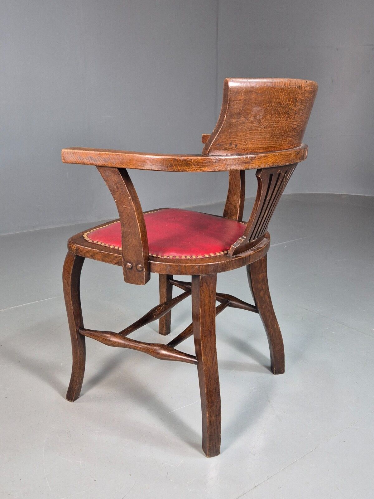 Vintage Elbow Chair Red Leatherette Oak Frame 1950s EB7871a VDIN - UKDK FURNITURE