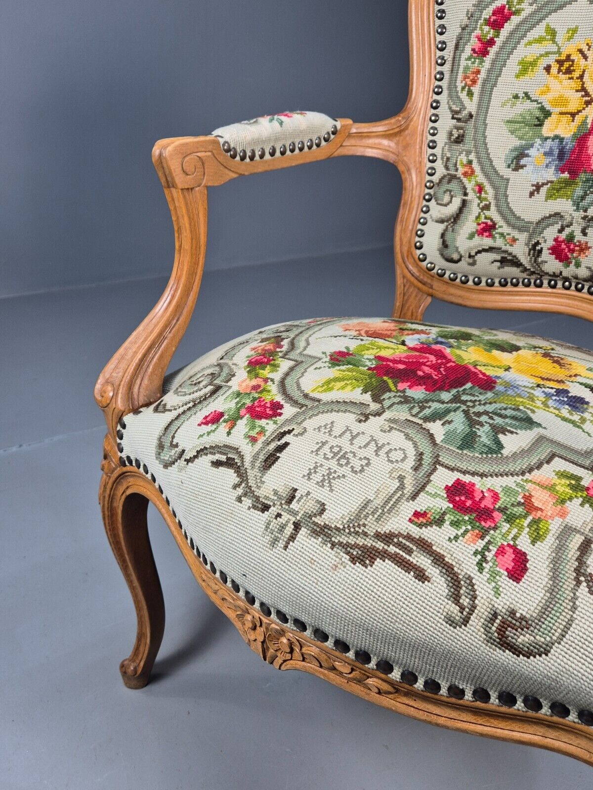 Vintage Danish Fauteuil Chair Embroidery French Antique Style 1963 EB8082 VCAR - UKDK FURNITURE