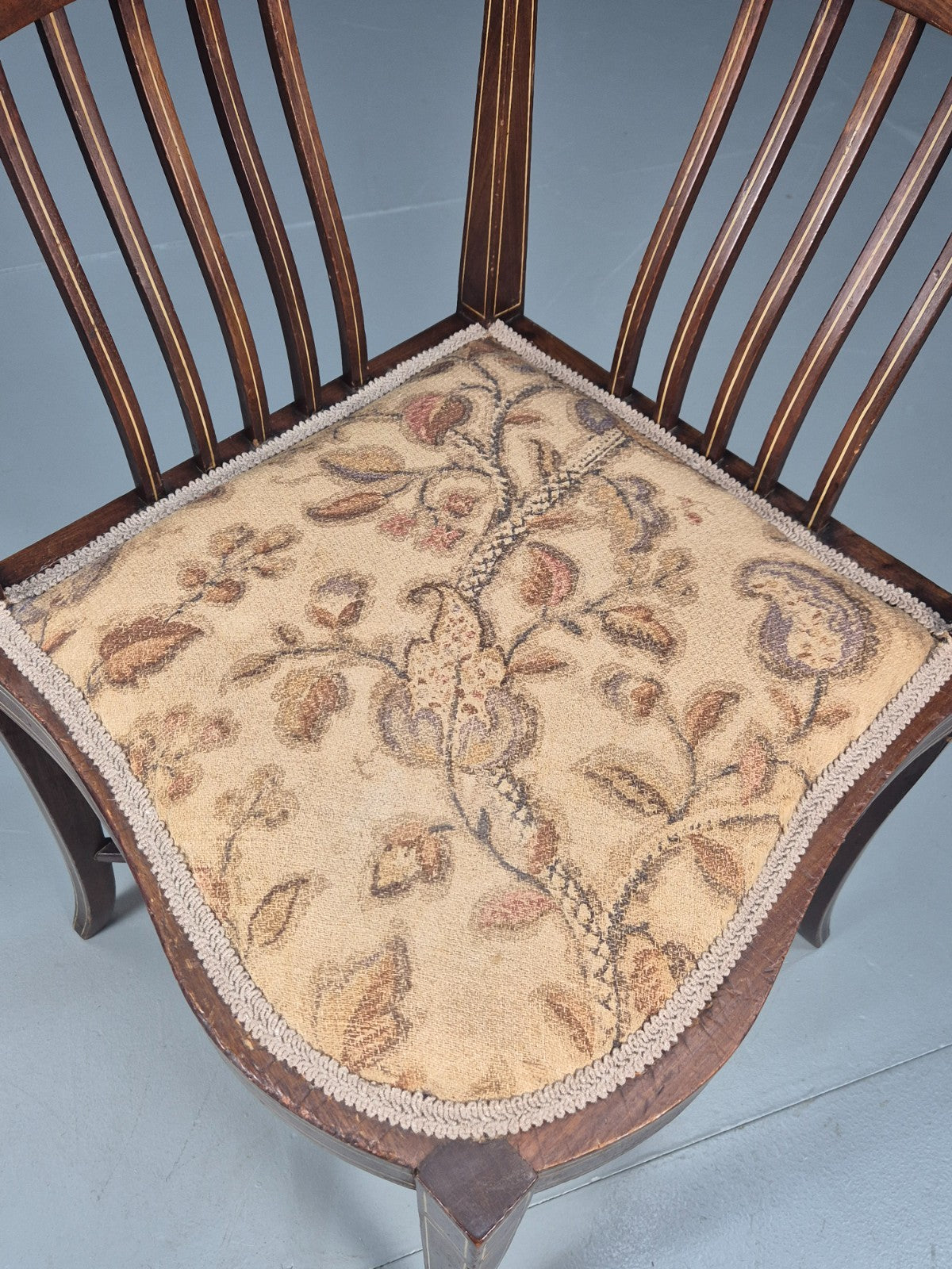 Edwardian Inlaid Corner Chair Mahogany Boxwood and Ivorine Antique EB10642 VDIN11