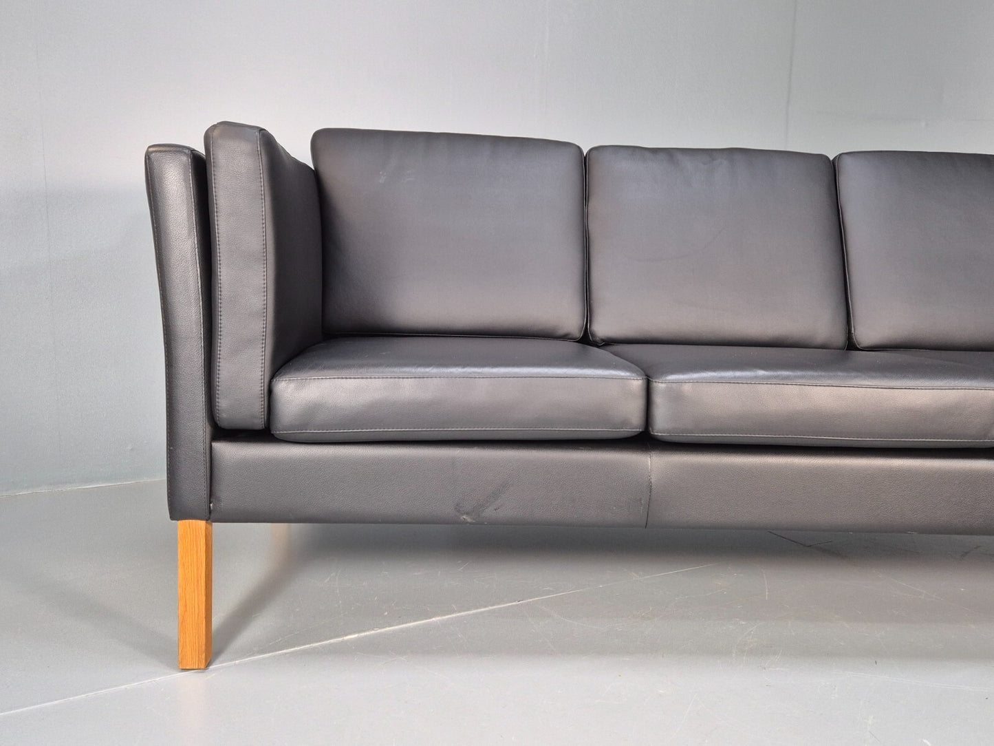 Vintage Danish Black Leather 3 Seat Sofa Retro MCM Style EB9062 M3SS - UKDK FURNITURE