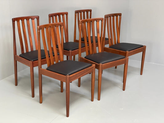 Vintage Meredew Dining Chairs Six Mahogany Teak 1970s Black Vinyl EB9726 MDIN - UKDK FURNITURE
