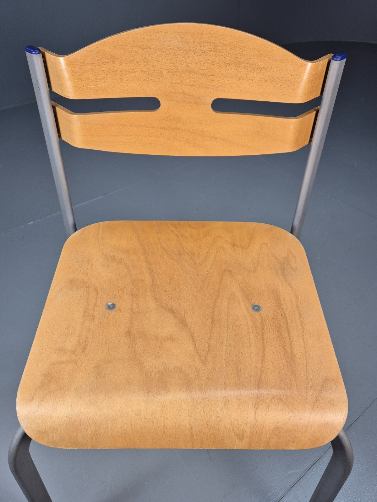 Vintage Danish Industrial Chair Grey Metal Frame Plywood Seat Retro EB9479 MSTA - UKDK FURNITURE