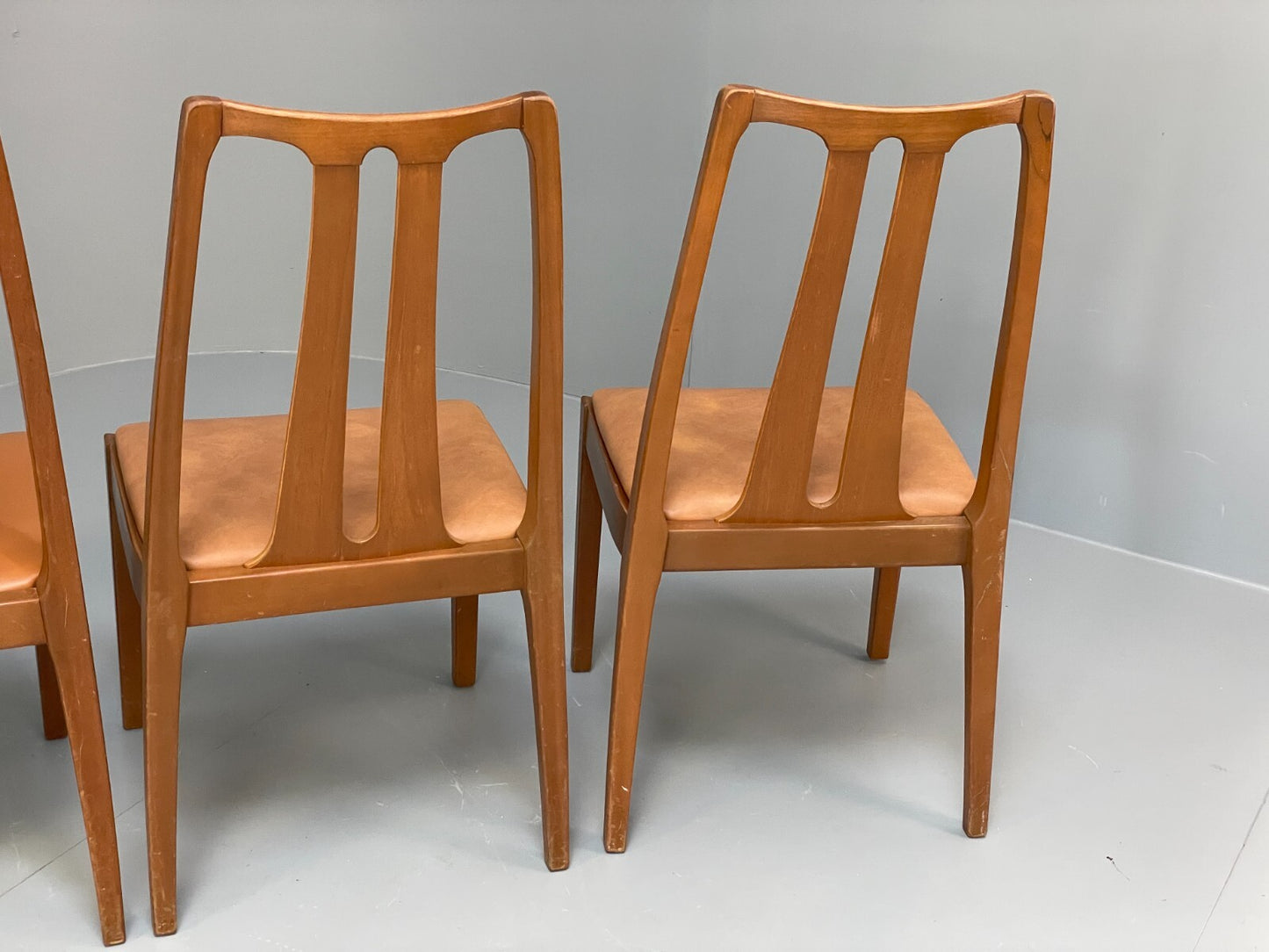 Vintage Nathan Tan Dining Chairs Set Of 4 Vinyl Mahogany 1970s EB9728 MDIN - UKDK FURNITURE