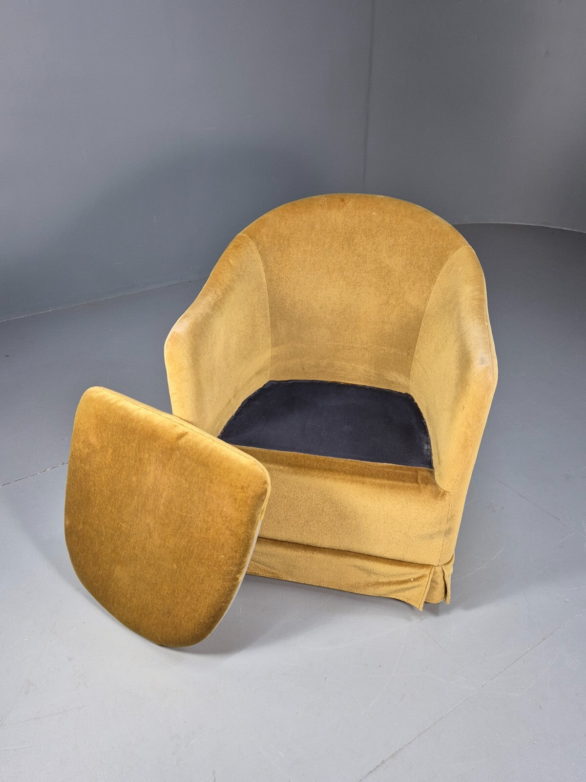 Vintage Danish Gold Velour Tub Chair Deco Stylings Skirted 1980s EB9007 VCLO - UKDK FURNITURE