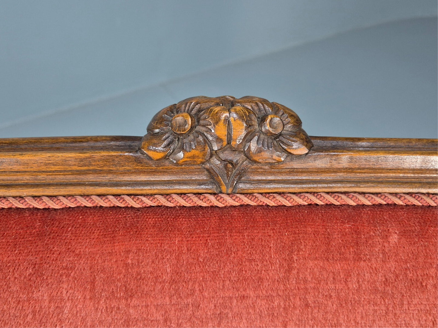 Vintage 2 Seater Sofa French Style Orange Velour Carved Beech Frame EB9566 V2SS - UKDK FURNITURE