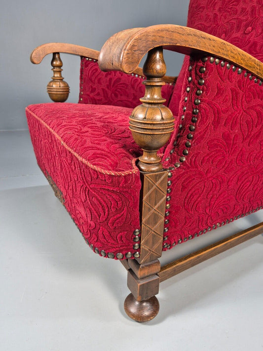 Vintage Danish Lounge Chair Red Moquette Oak Frame 1940s Retro EB8937 VCLO - UKDK FURNITURE