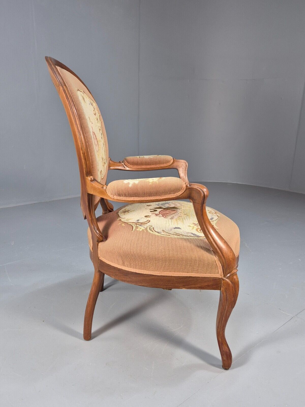 Vintage Danish Rococo Style Lounge Chair Figural Tapestry Upholstery EB8982 VCLO - UKDK FURNITURE