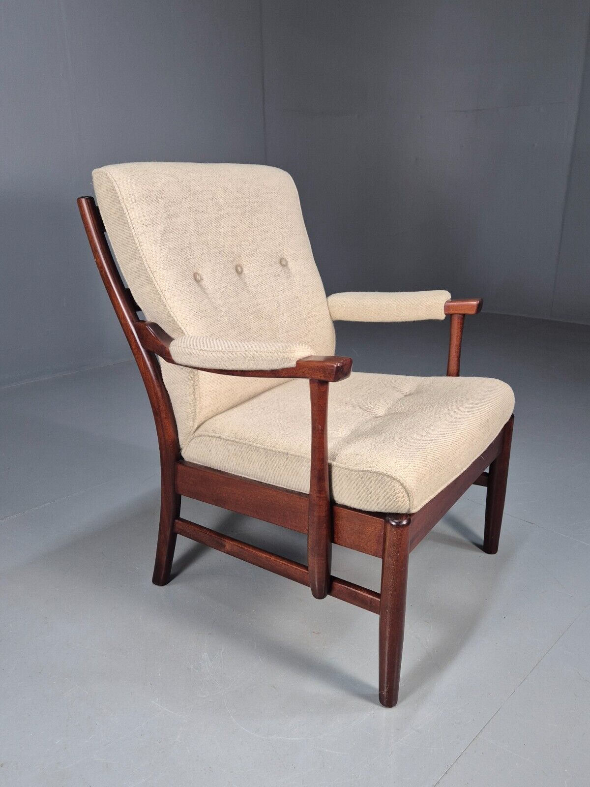 Vintage Danish Lounge Chair Beige Wool Wood Frame 1970s Retro EB8539 MNOR - UKDK FURNITURE