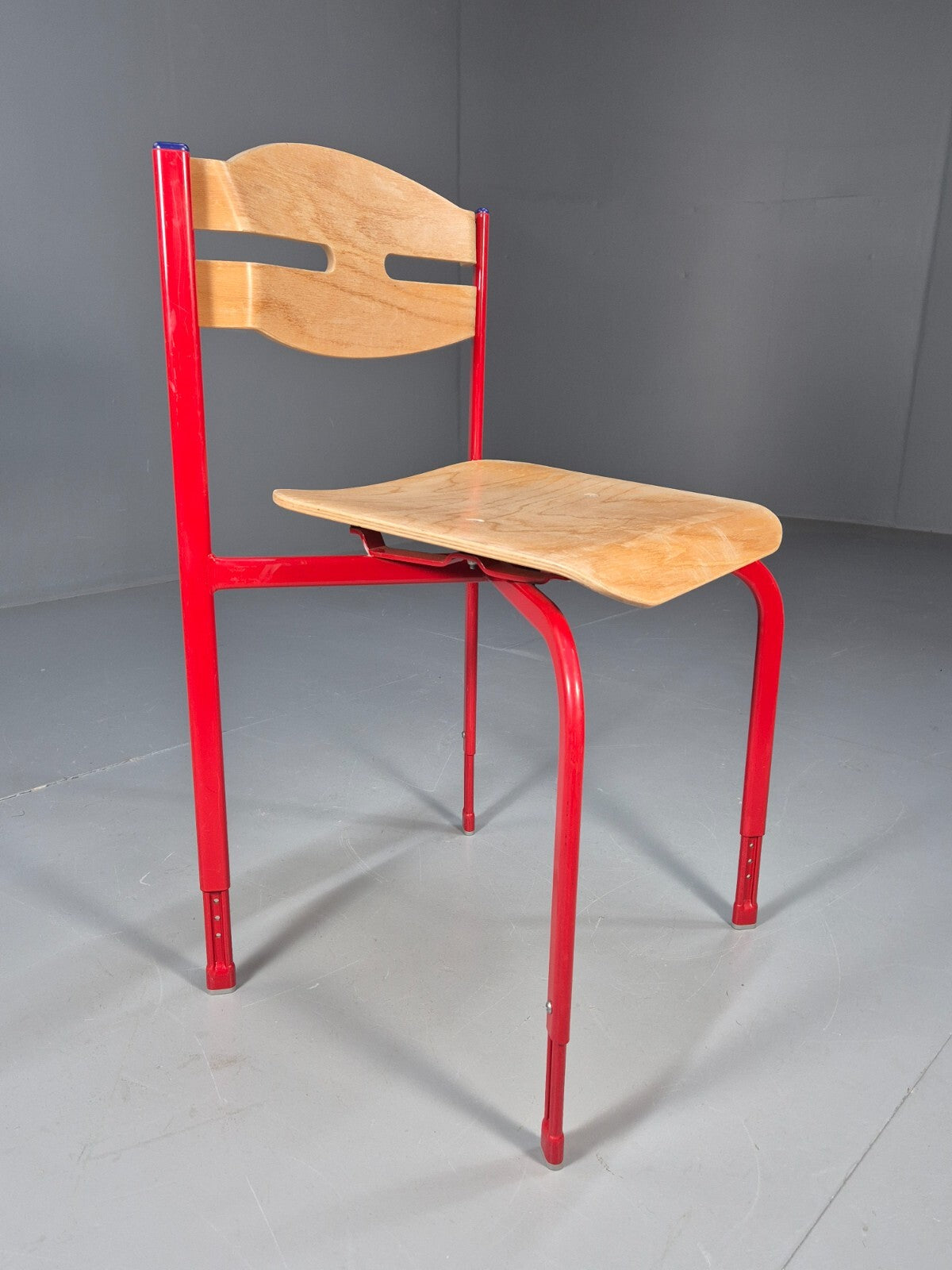 Vintage Danish Industrial Chair Red Frame Plywood Seat Retro EB9478 MSTA - UKDK FURNITURE