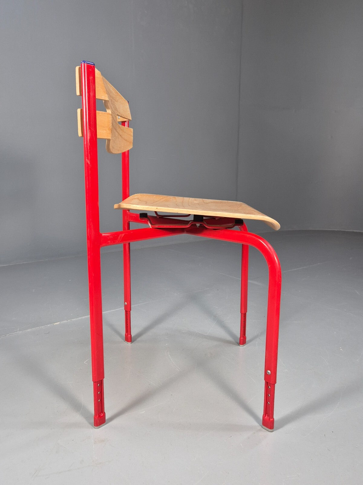 Vintage Danish Industrial Chair Red Frame Plywood Seat Retro EB9478 MSTA - UKDK FURNITURE